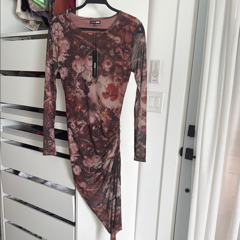 Fashion Nova Multicolored Asymmetrical Ruched Bodycon Dress